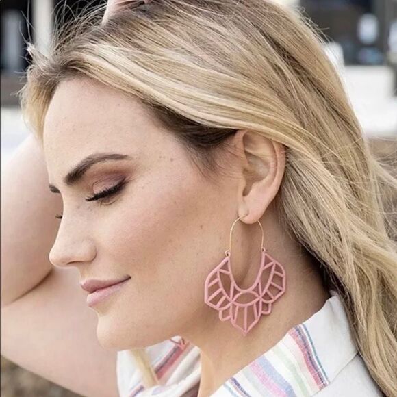 Plunder Satin Earrings -Gold Hoop with Decorative Coral Design. - Picture 2 of 4